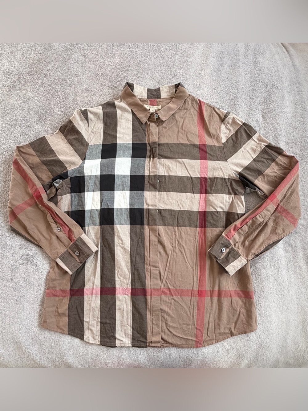 Burberry Womens Beige Classic Button Down Shirt Size L